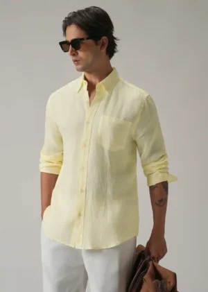 Executive Linen Luxe – Pastel Yellow Men’s Shirt