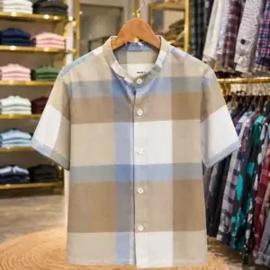 Men’s Modern Checkered Shirt – Multi-Color Plaid Half Sleeve Shirt