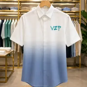 Men’s Stylish Ombre Gradient Shirt – White to Blue Half Sleeve Shirt
