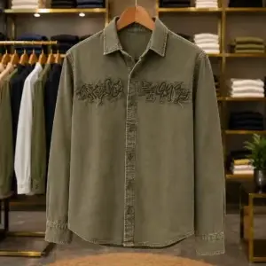 Men’s Urban Printed Shirt – Olive Green Full Sleeve Casual Shirt