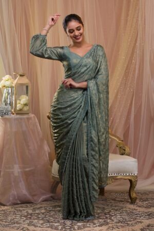Sea Green Swarovski Georgette Designer Saree