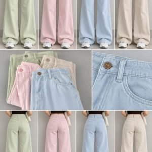 Sage Green High-Waist Wide-Leg Jeans